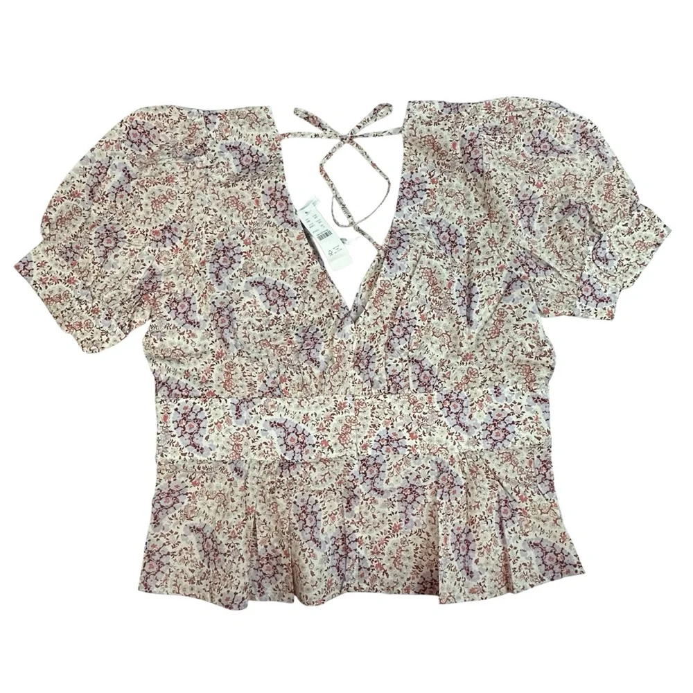 J.Crew Puff-sleeve V-neck Top in Ratti® Paisley Garden Short Sleeve Blouse Shirt